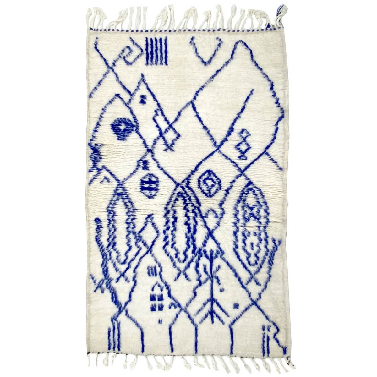 Tapis berbère Tapis Azilal Oukwes 80x135 cm Berbere Blanc et Bleu (Fait main, Laine, Maroc) Tapis Beni Ouarain 150x260 berbère m