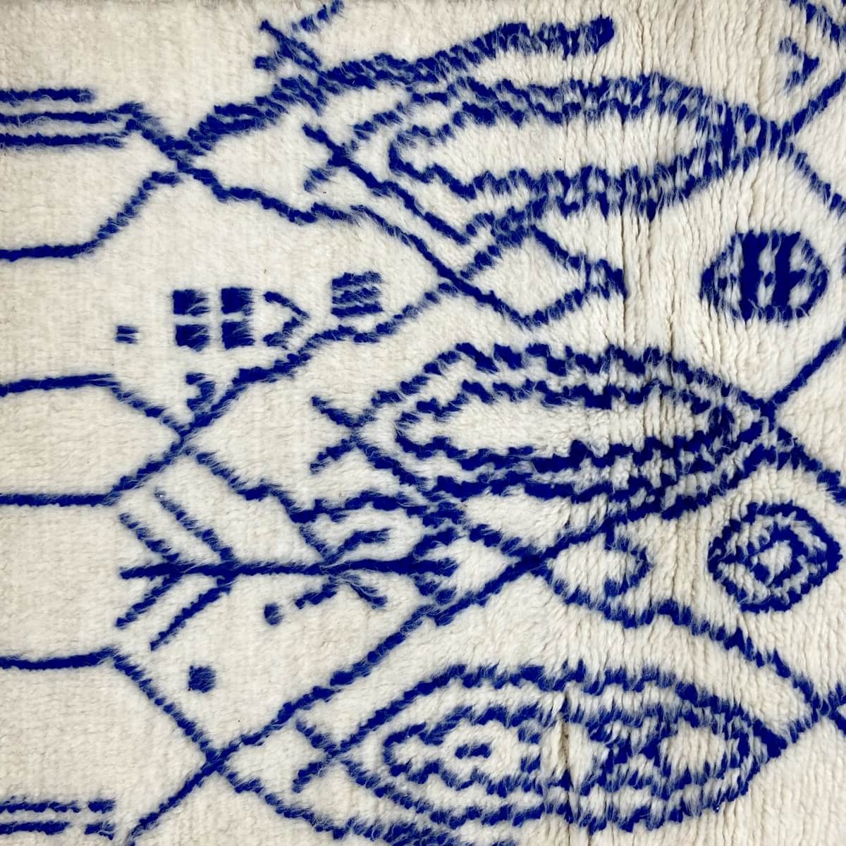 Tapete berbere Tapete Azilal Oukwes 80x135 cm Branco e Azul (Artesanal, Lã, Marrocos) Tapete Margoum tunisino da cidade de Kairo