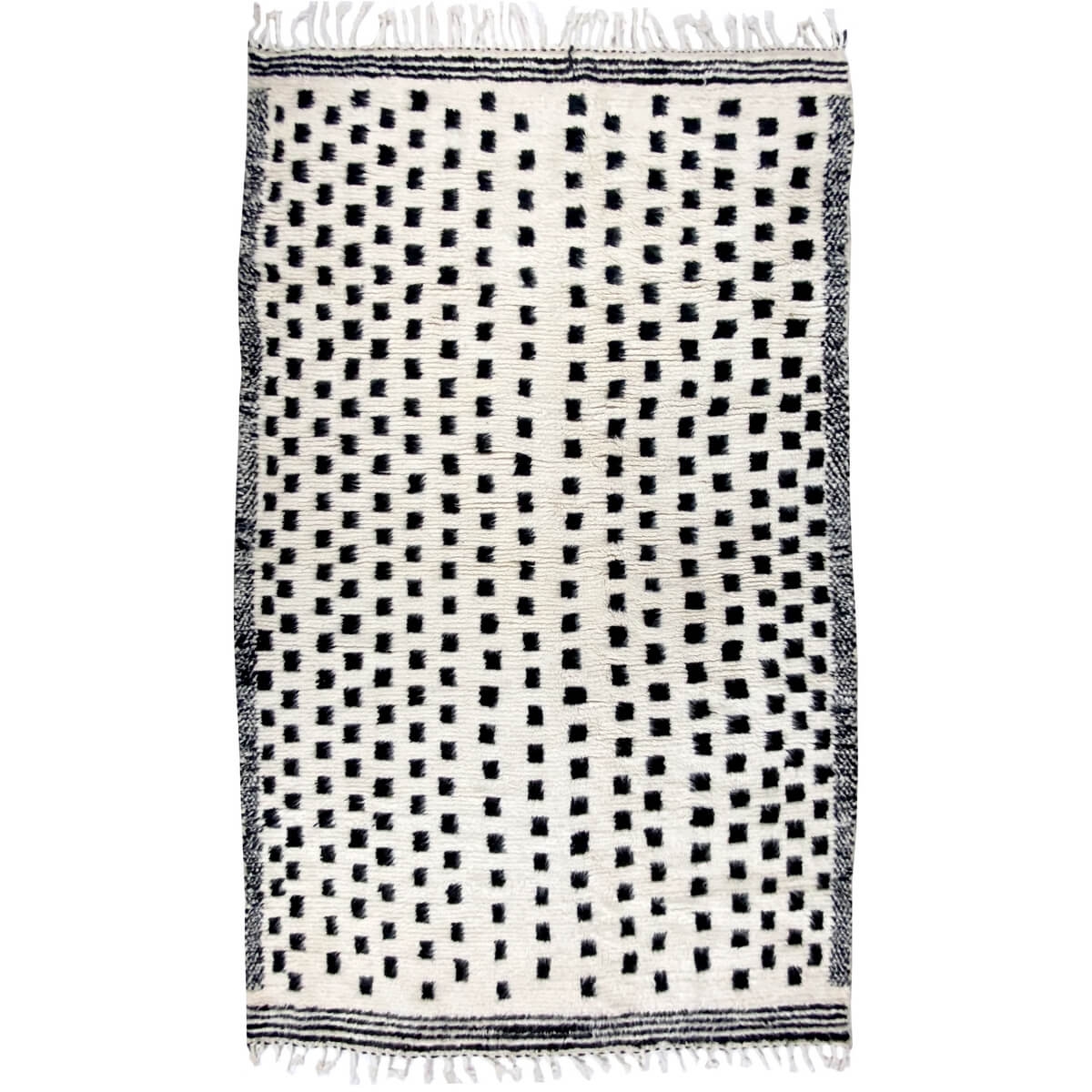 Berber tapijt Vloerkleed Beni Ouarain Eyla 145x240 cm Wit en Zwart (Handgeweven, Wol, Marokko) Tunesisch Margoum Tapijt uit de s