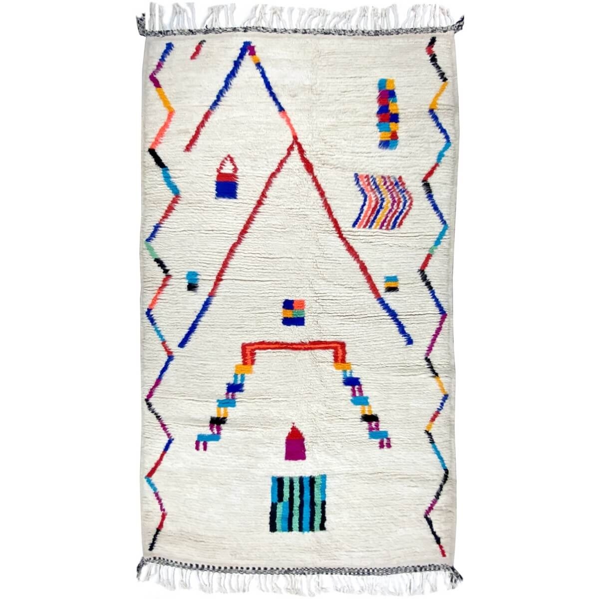 Berber tapijt Vloerkleed Azilal Amiksa 150x260 cm Wit/Veelkleurig (Handgeweven, Wol, Marokko) Tunesisch Margoum Tapijt uit de st