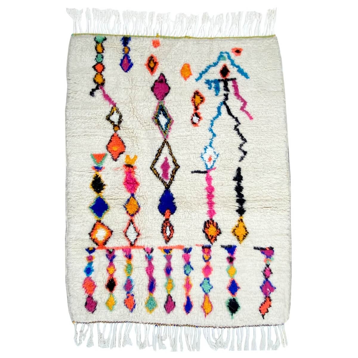 Berber tapijt Tapijt Azilal Athas 120x150 cm Wit/Veelkleurig (Handgeweven, Wol, Marokko) Tunesisch Margoum Tapijt uit de stad Ka
