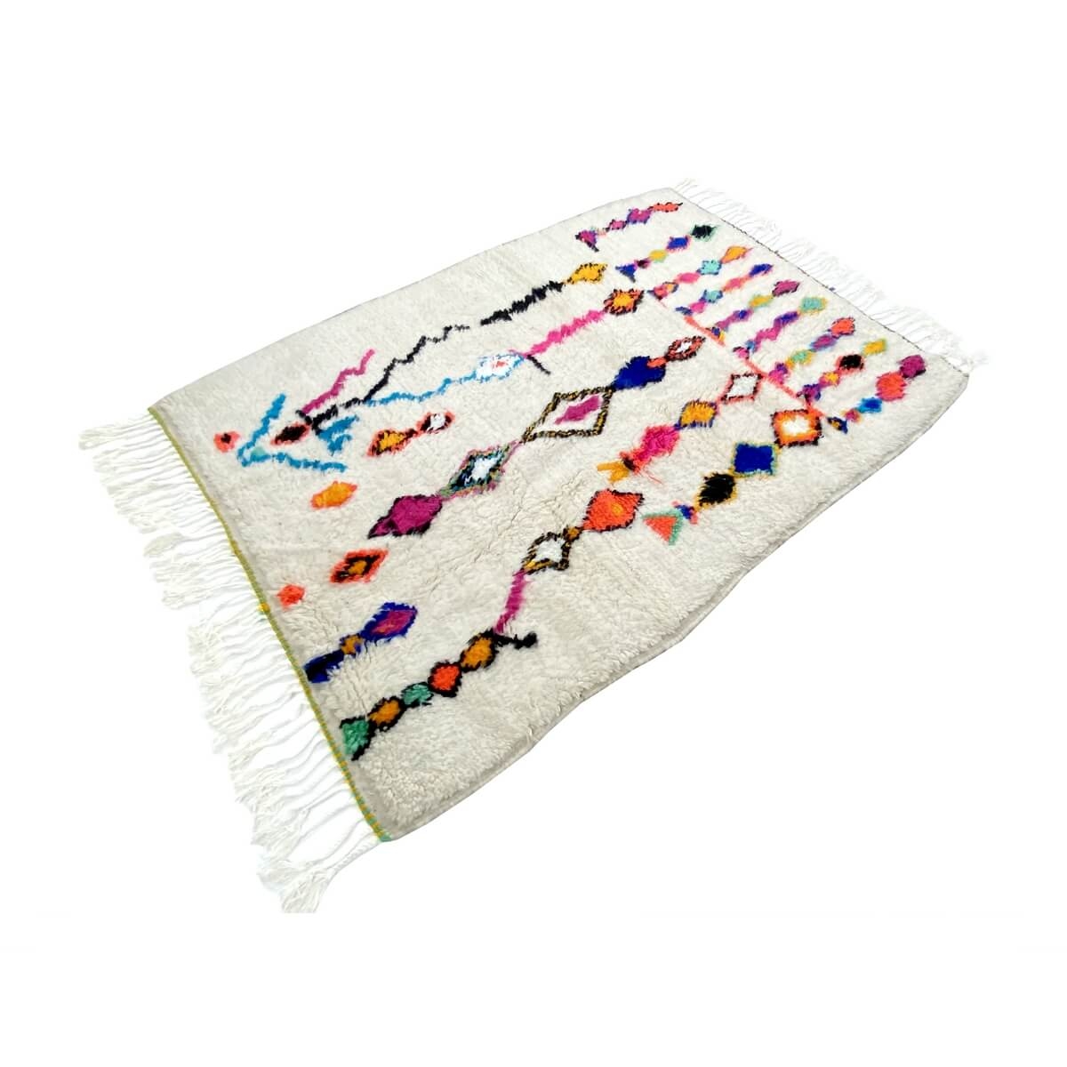 Berber tapijt Tapijt Azilal Athas 120x150 cm Wit/Veelkleurig (Handgeweven, Wol, Marokko) Tunesisch Margoum Tapijt uit de stad Ka