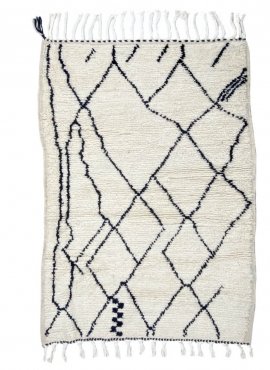 tappeto berbero Tappeto Beni Ouarain Damellal 85x135 cm Bianco e Nero (Fatto a mano, Lana, Marocco) Tappeto margoum tunisino del