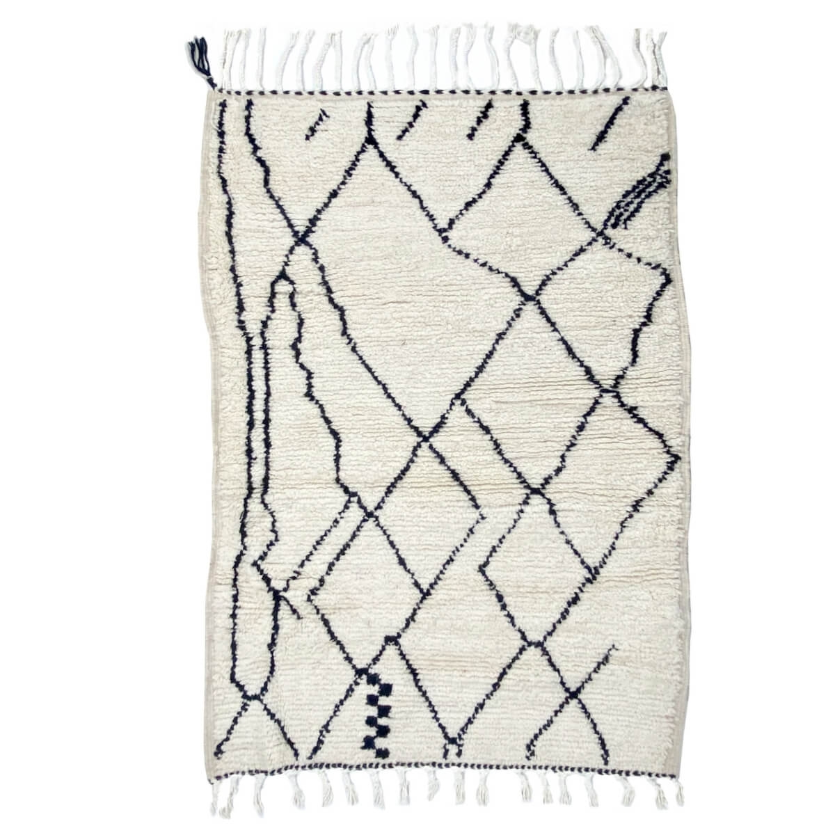 Berber tapijt Vloerkleed Beni Ouarain Damellal 85x135 cm Wit en Zwart (Handgeweven, Wol, Marokko) Tunesisch Margoum Tapijt uit d