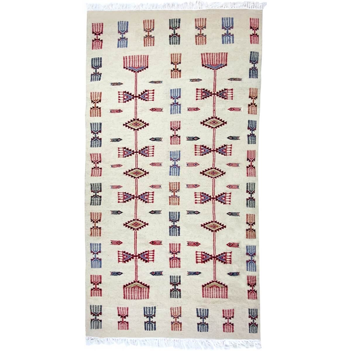 Tapis berbère Tapis Kilim Chadi 110x210 Blanc/Noir/Rouge (Tissé main, Laine) Tapis kilim tunisien style tapis marocain. Tapis re