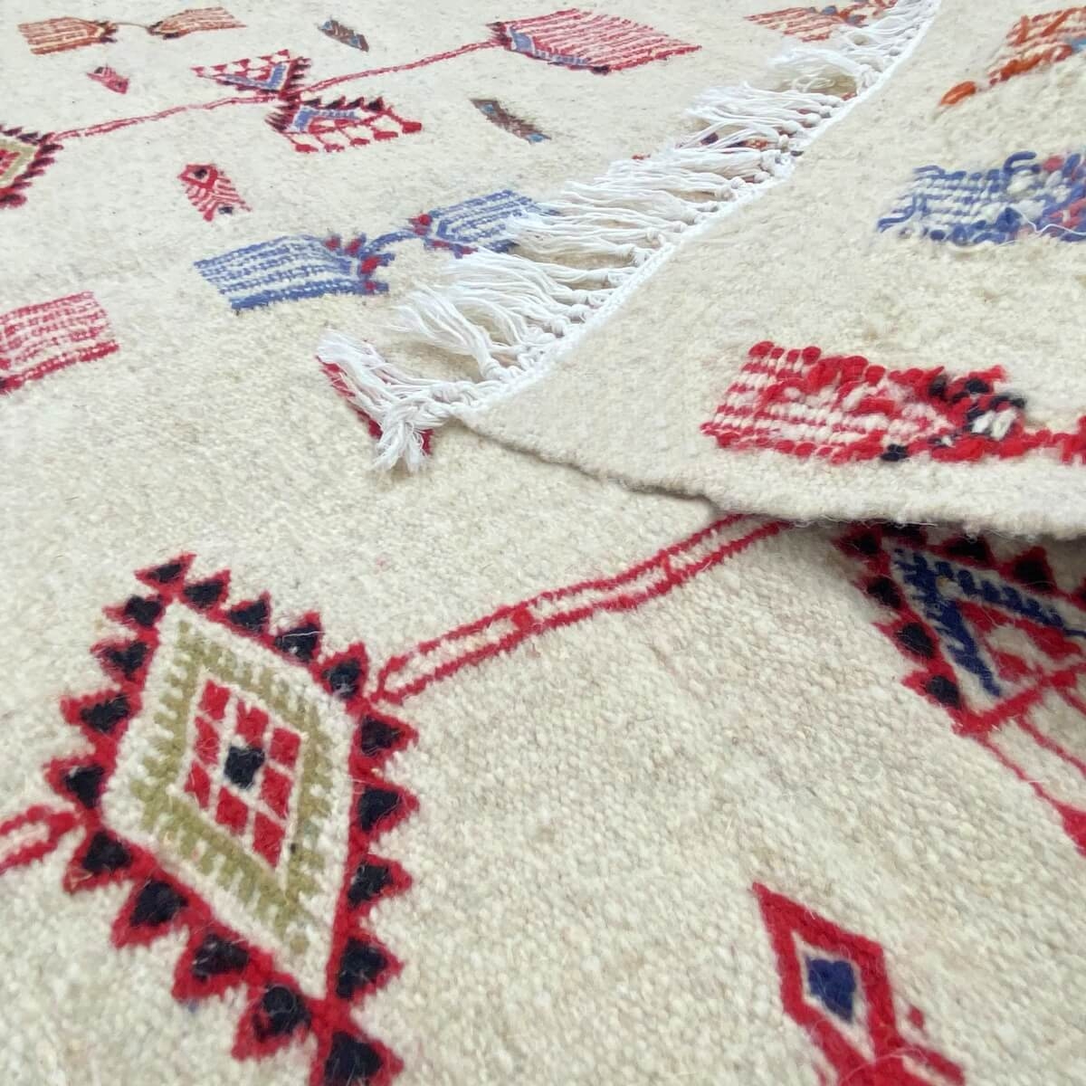 Tapete berbere Tapete Kilim Chadi 110x210 Branco/Preto/Vermelho (Tecidos à mão, Lã) Tapete tunisiano kilim, estilo marroquino. T