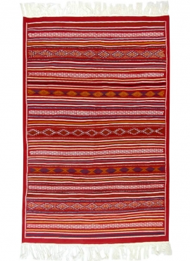 Berber carpet Rug Kilim Takhou 150x235 cm Red/Multicolour (Handmade, Wool) Tunisian Rug Kilim style Moroccan rug. Rectangular ca