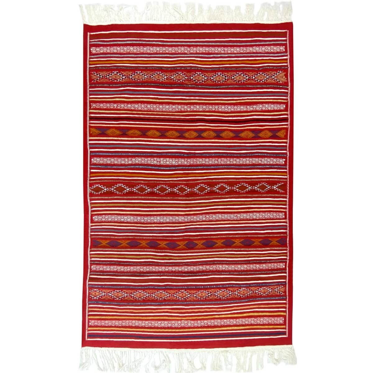 Berber carpet Rug Kilim Takhou 150x235 cm Red/Multicolour (Handmade, Wool) Tunisian Rug Kilim style Moroccan rug. Rectangular ca