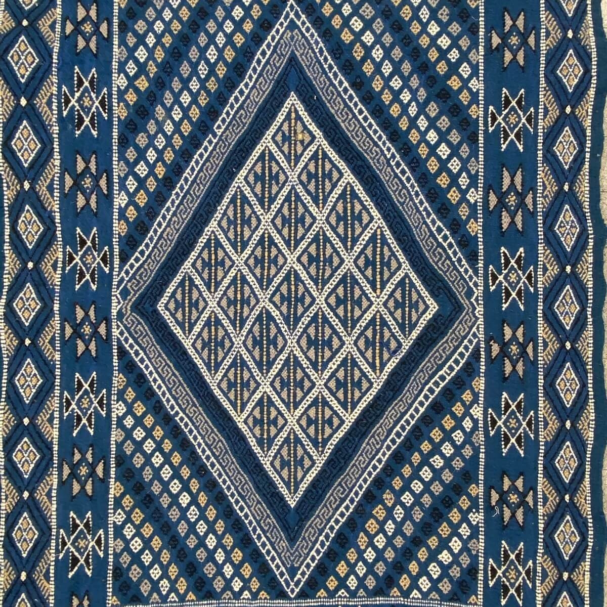 Berber Teppich Teppich Margoum Zik 110x180 Blau (Handgefertigt, Wolle, Tunesien) Tunesischer Margoum-Teppich aus der Stadt Kairo