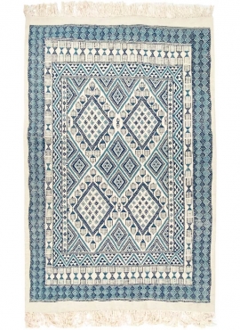 tappeto berbero Tappeto Margoum Ghassa 125x195 Blu/Bianco (Fatto a mano, Lana, Tunisia) Tappeto margoum tunisino della città di 
