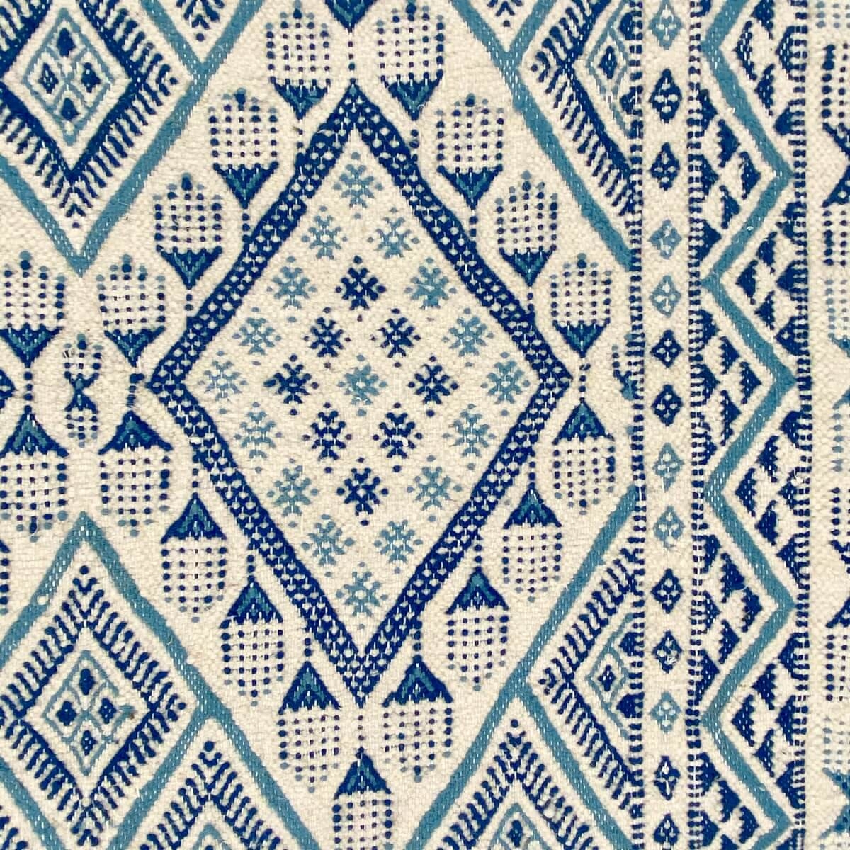 Tapis berbère Tapis Margoum Ghassa 125x195 Bleu/Blanc (Fait main, Laine, Tunisie) Tapis margoum tunisien de la ville de Kairouan