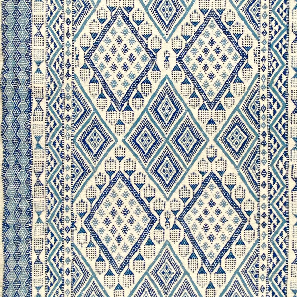 Alfombra bereber Alfombra Margoum Ghassa 125x195 Azul/Blanco (Hecho a mano, Lana, Túnez) Alfombra margoum tunecina de la ciudad 
