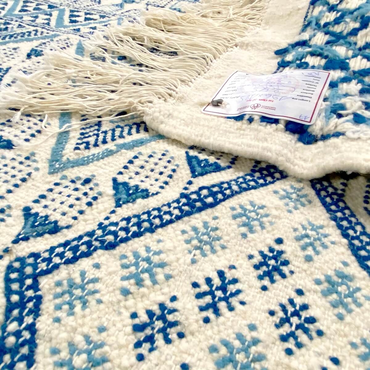 Berber carpet Rug Margoum Ghassa 125x195 Blue/White (Handmade, Wool, Tunisia) Tunisian margoum rug from the city of Kairouan. Re