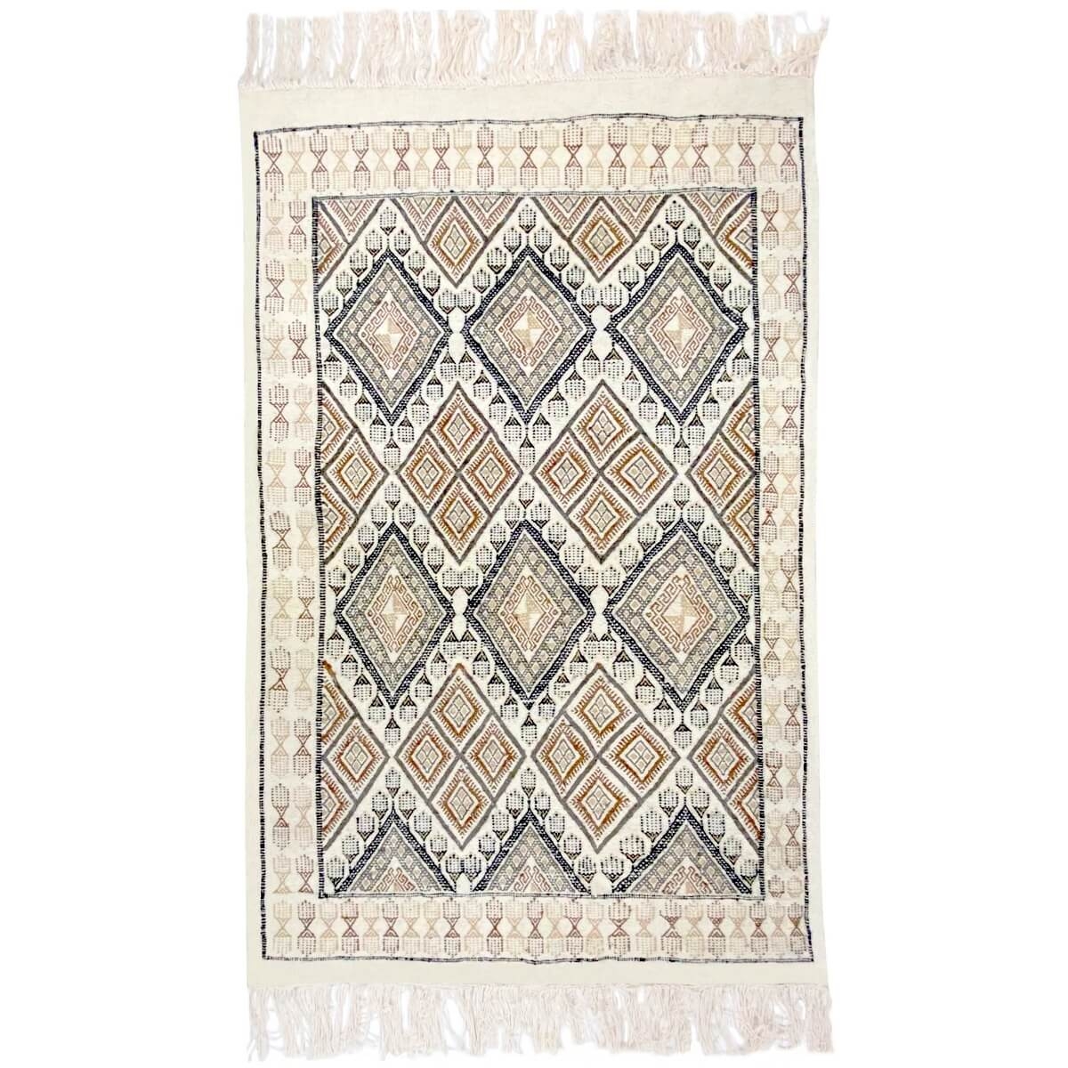 Berber carpet Rug Margoum Damdakul 115x190 White/Beige (Handmade, Wool, Tunisia) Tunisian margoum rug from the city of Kairouan.
