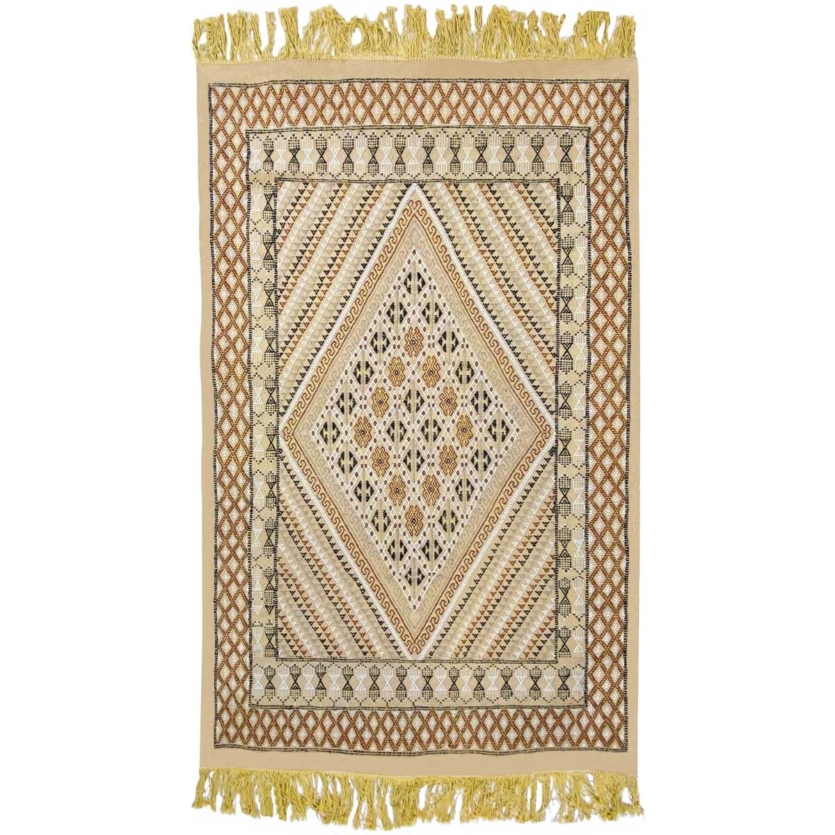 Berber Teppich Teppich Margoum Baghrir 120x200 Beige (Handgefertigt, Wolle, Tunesien) Tunesischer Margoum-Teppich aus der Stadt 