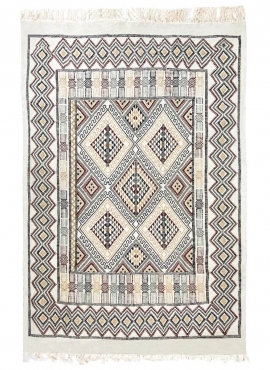 Berber tapijt Tapijt Margoum Tezbekt 128x190 Wit/Beige (Handgeweven, Wol, Tunesië) Tunesisch Margoum Tapijt uit de stad Kairouan