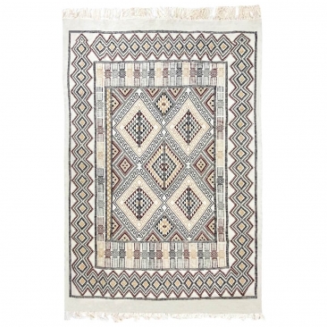 Berber Teppich Teppich Margoum Tezbekt 128x190 Weiß/Beige (Handgefertigt, Wolle, Tunesien) Tunesischer Margoum-Teppich aus der S