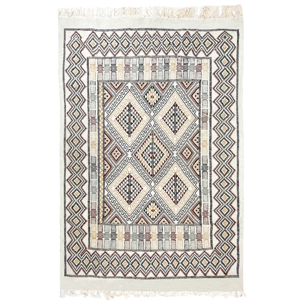 Berber carpet Rug Margoum Tezbekt 128x190 White/Beige (Handmade, Wool, Tunisia) Tunisian margoum rug from the city of Kairouan. 