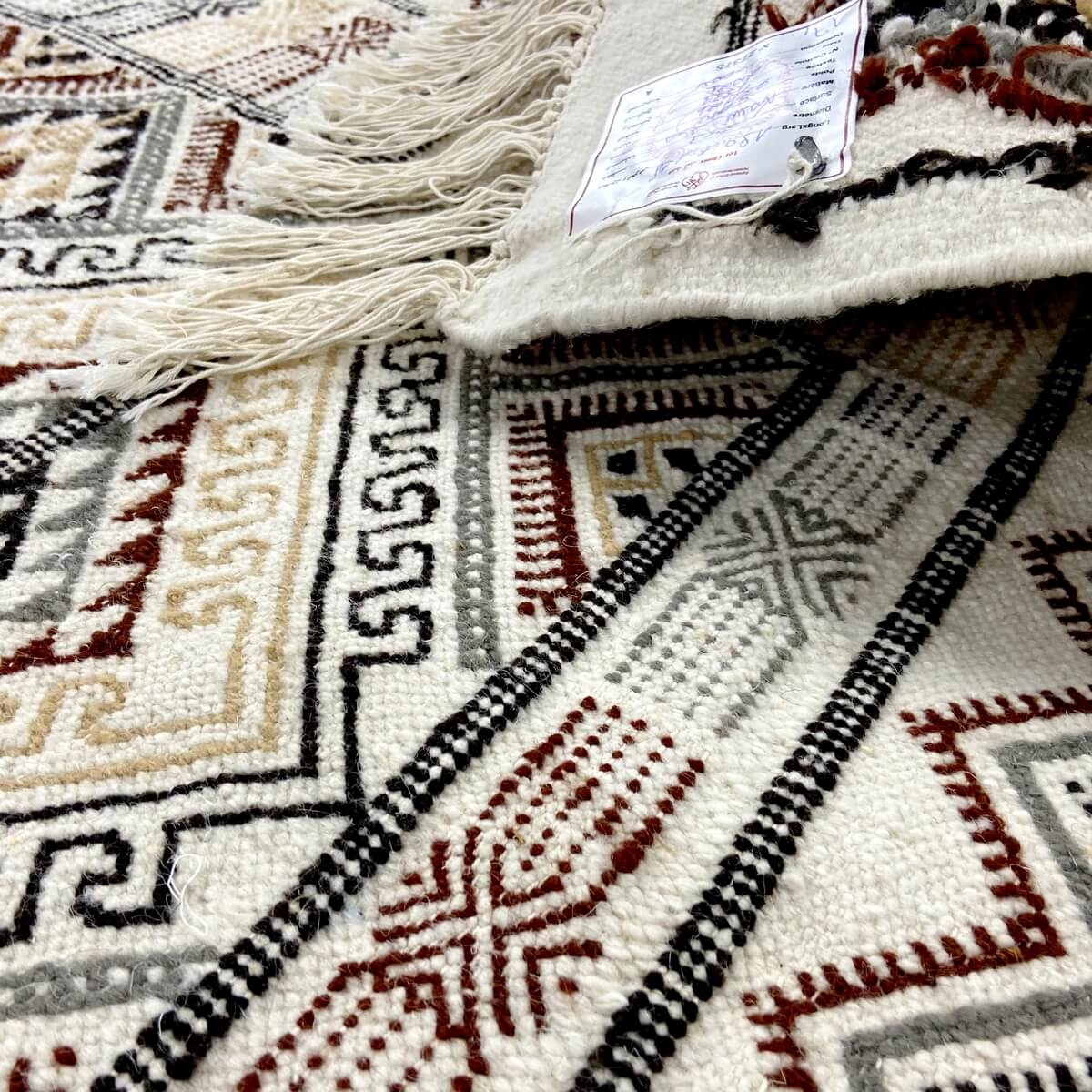 Tapete berbere Tapete Margoum Tezbekt 128x190 Branco/Bege (Artesanal, Lã, Tunísia) Tapete Margoum tunisino da cidade de Kairouan