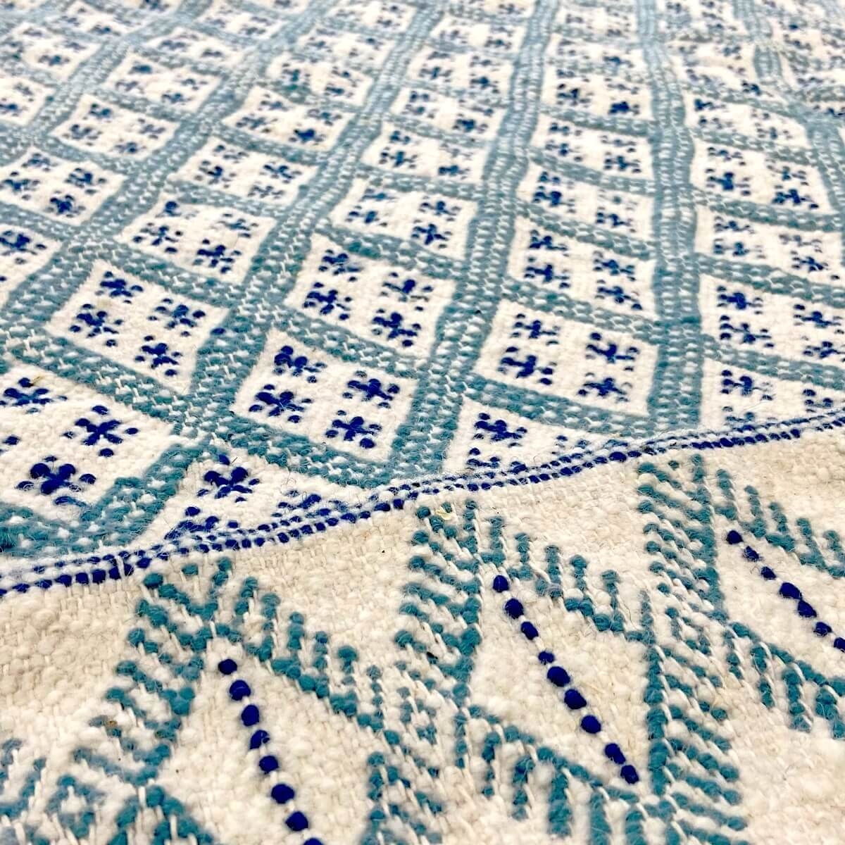 Berber carpet Rug Margoum Ibarkou 155x250 Blue/White (Handmade, Wool, Tunisia) Tunisian margoum rug from the city of Kairouan. R