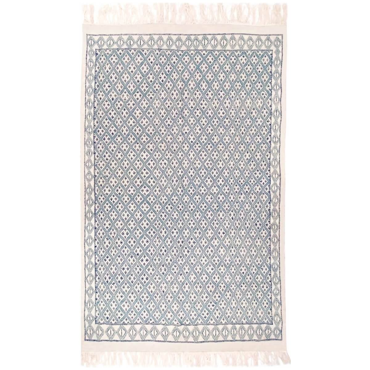 Berber Teppich Teppich Margoum Ibarkou 155x250 Blau/Weiß (Handgefertigt, Wolle, Tunesien) Tunesischer Margoum-Teppich aus der St