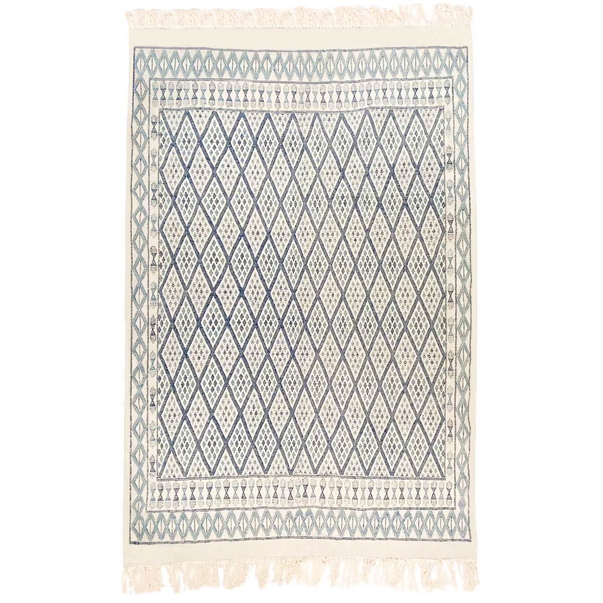 Tapete berbere Tapete Margoum Eddouh 210x290 Azul/Branco (Artesanal, Lã, Tunísia) Tapete Margoum tunisino da cidade de Kairouan.