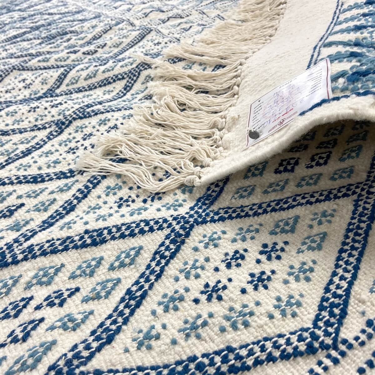 Tapete berbere Tapete Margoum Eddouh 210x290 Azul/Branco (Artesanal, Lã, Tunísia) Tapete Margoum tunisino da cidade de Kairouan.