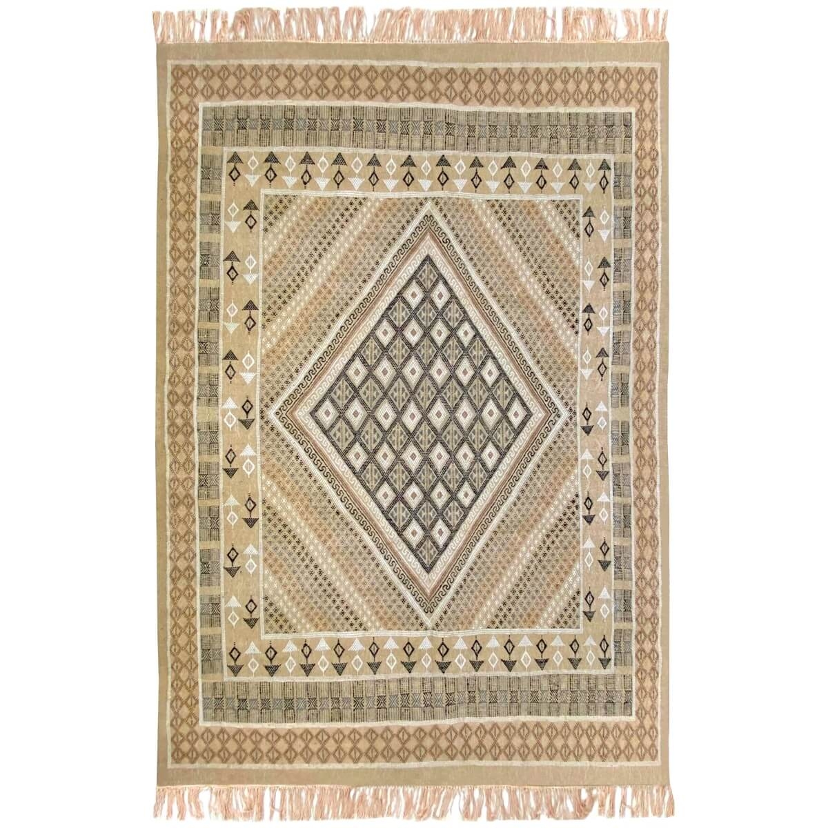 tappeto berbero Grande Tappeto Margoum Barki 200x296 Beige (Fatto a mano, Lana) Tappeto margoum tunisino della città di Kairouan