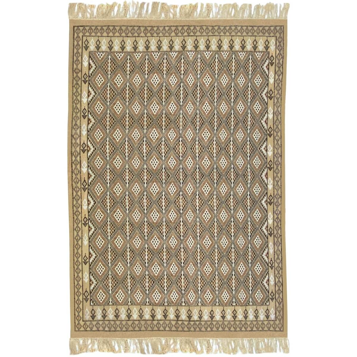 tappeto berbero Grande Tappeto Margoum Idgam 205x305 Beige (Fatto a mano, Lana) Tappeto margoum tunisino della città di Kairouan