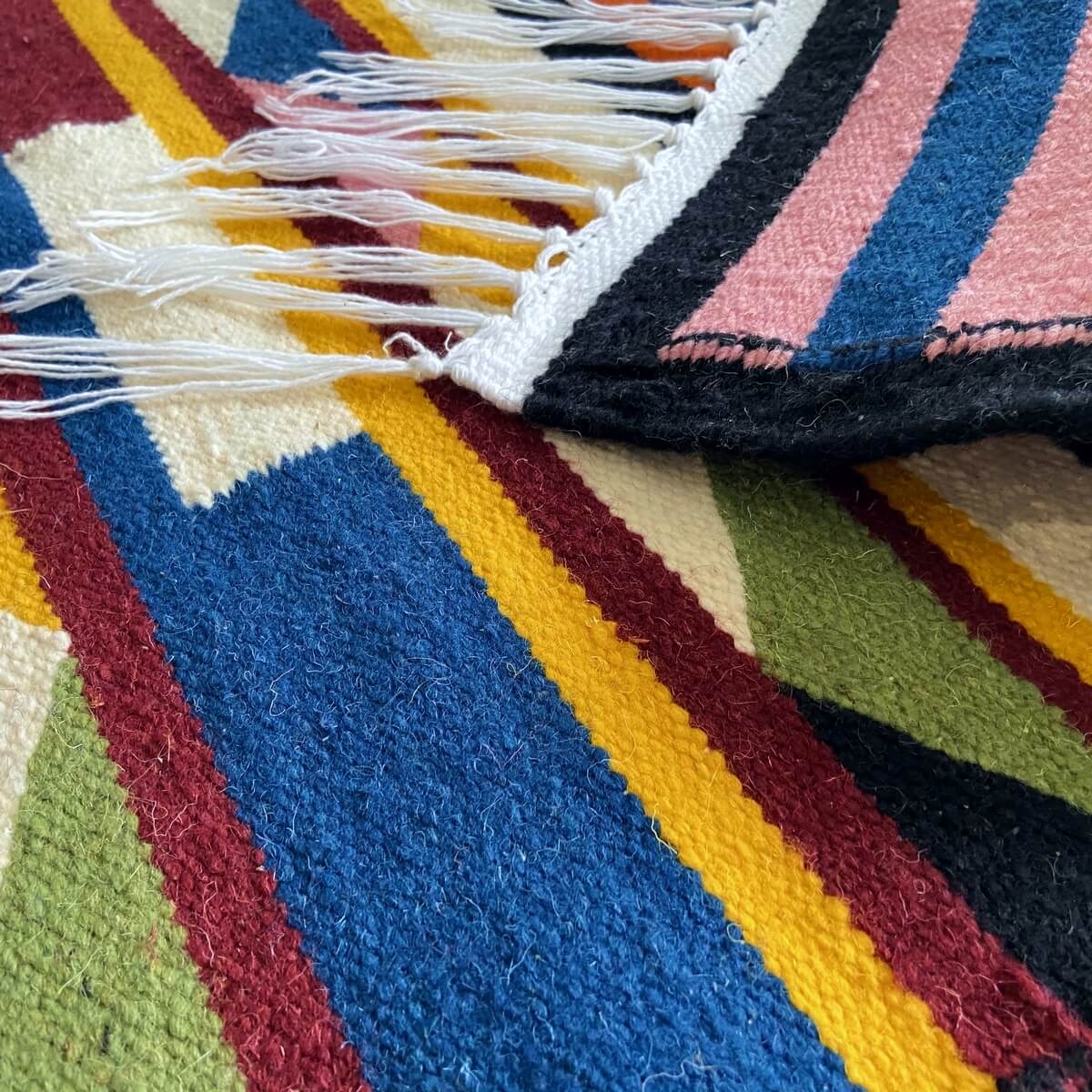 Tapis berbère Tapis Kilim Tapis Orti 65x95 Multicolore (Tissé main, Laine, Tunisie) Tapis kilim tunisien style tapis marocain. T