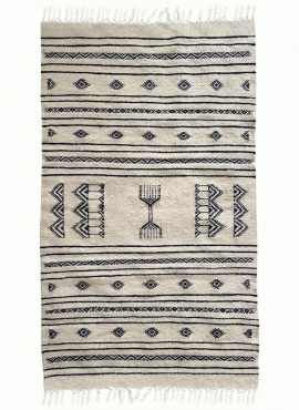 tappeto berbero Tappeto Kilim Abez 60x104 cm Bianco e Nero (Fatto a mano, Lana, Tunisia) Tappeto kilim tunisino, in stile marocc