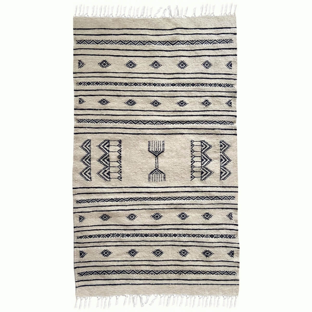 Berber carpet Rug Kilim Abez 60x104 cm Black and white (Handmade, Wool, Tunisia) Tunisian Rug Kilim style Moroccan rug. Rectangu