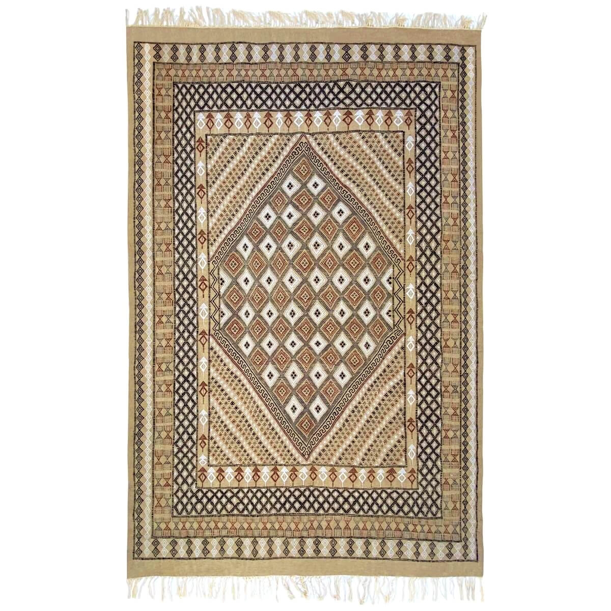 Berber carpet Large Rug Margoum Sahl 200x300 Beige (Handmade, Wool) Tunisian margoum rug from the city of Kairouan. Rectangular 