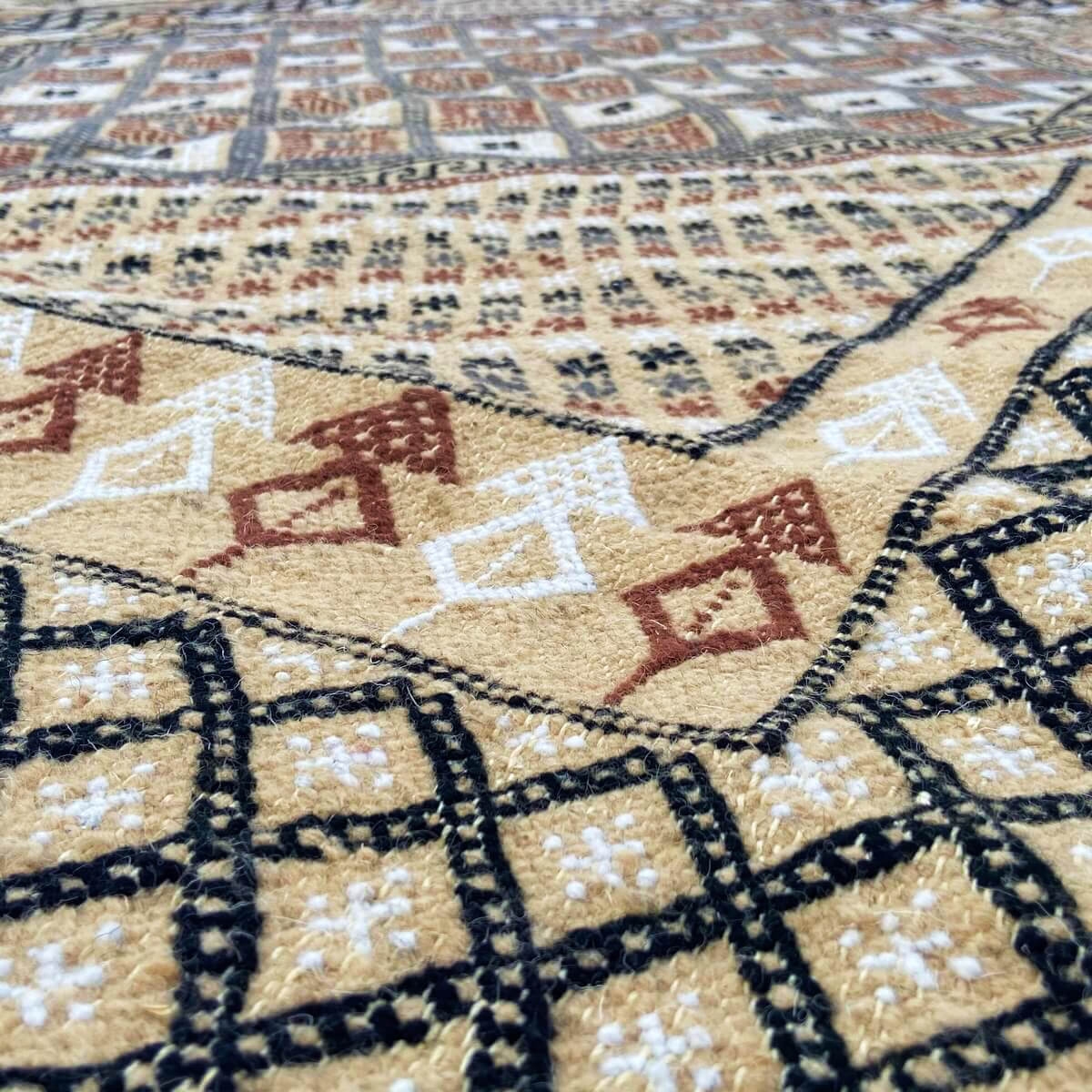 Tapete berbere Grande Tapete Margoum Sahl 200x300 Bege (Artesanal, Lã) Tapete Margoum tunisino da cidade de Kairouan. Tapete ret