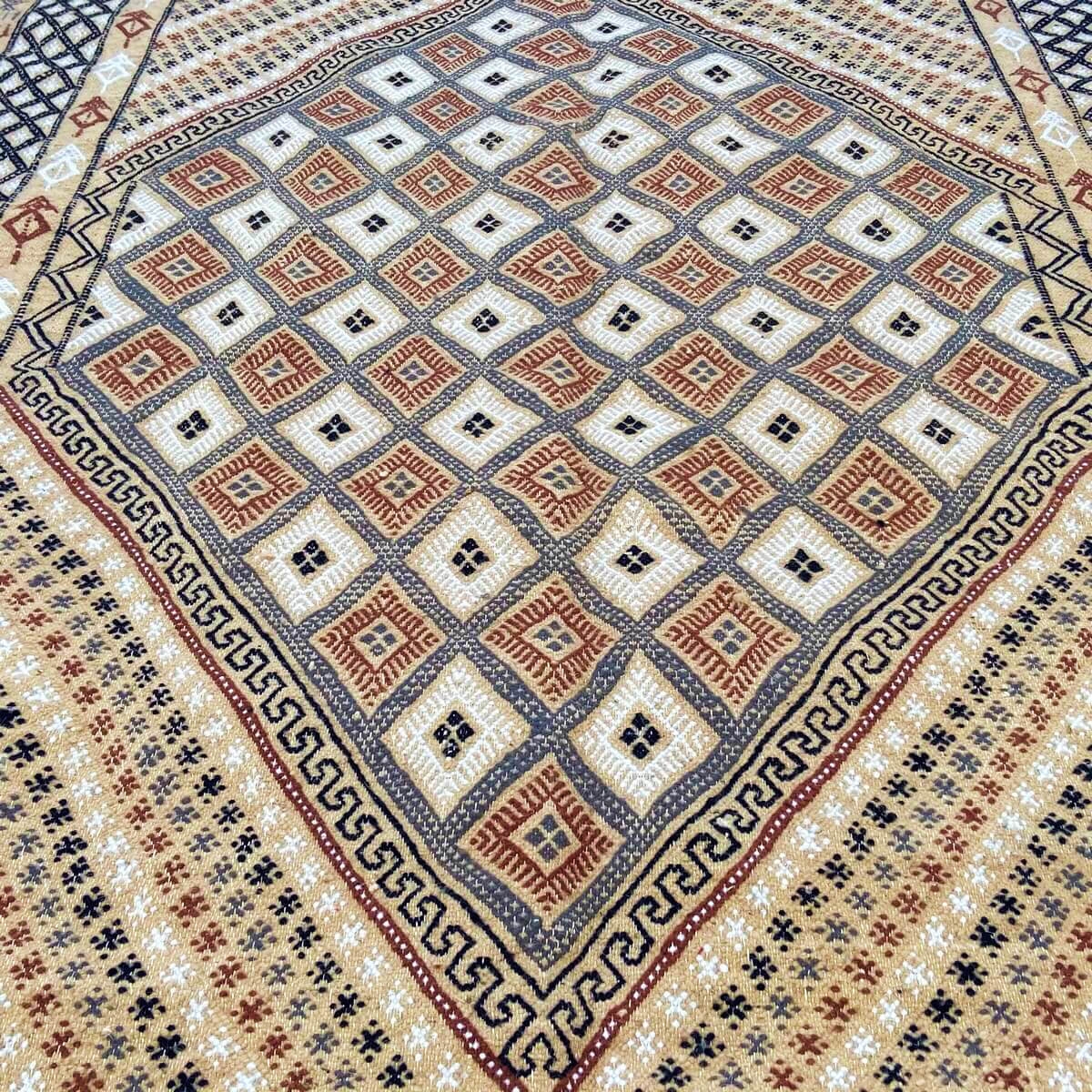 Tapete berbere Grande Tapete Margoum Sahl 200x300 Bege (Artesanal, Lã) Tapete Margoum tunisino da cidade de Kairouan. Tapete ret