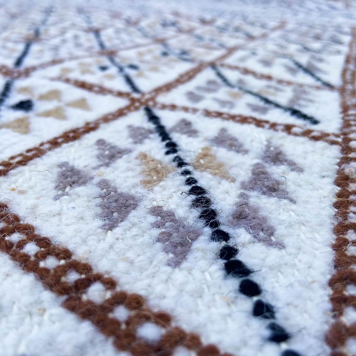 Alfombra bereber Alfombra grande Margoum Sfar 200x315 Blanco (Hecho a mano, Lana) Alfombra margoum tunecina de la ciudad de Kair