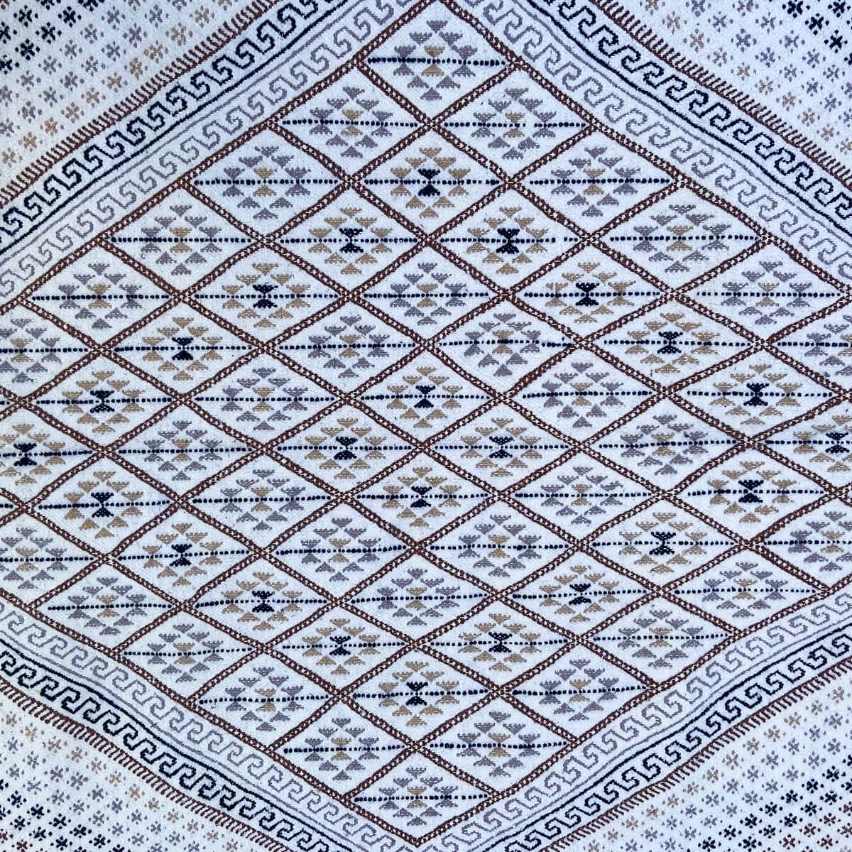 tappeto berbero Grande Tappeto Margoum Sfar 200x315 Bianco (Fatto a mano, Lana) Tappeto margoum tunisino della città di Kairouan