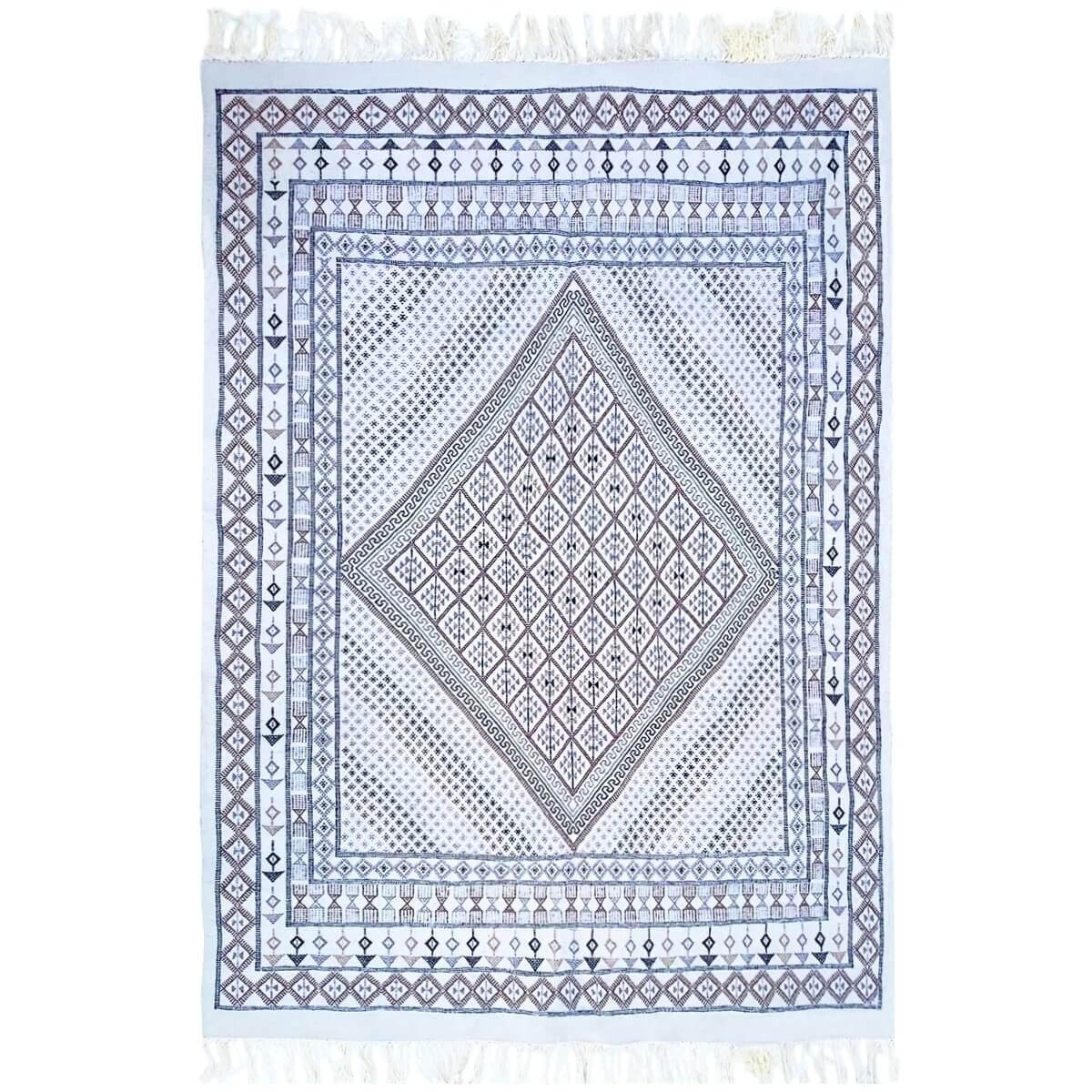 tappeto berbero Grande Tappeto Margoum Sfar 200x315 Bianco (Fatto a mano, Lana) Tappeto margoum tunisino della città di Kairouan