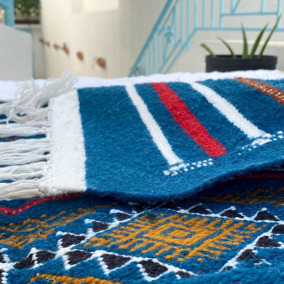 Berber carpet Rug Kilim Zorgati 165x245 Blue (Handmade, Wool) Tunisian Rug Kilim style Moroccan rug. Rectangular carpet 100% woo