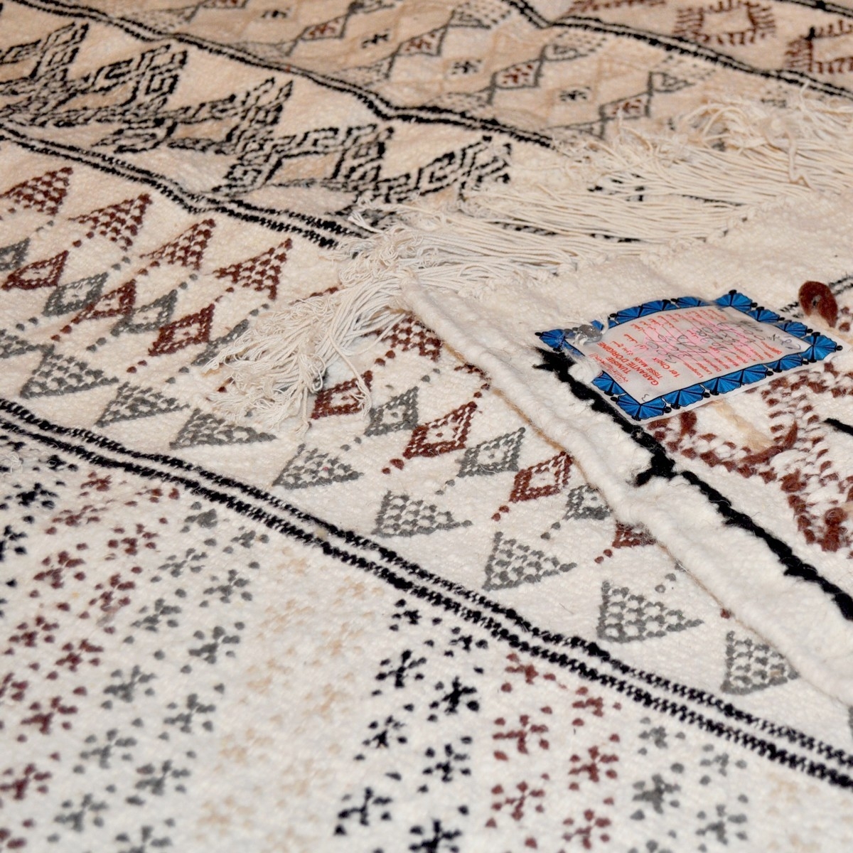Tapis berbère Grand Tapis Margoum Zarbia 205x300 Blanc (Fait main, Laine, Tunisie) Tapis margoum tunisien de la ville de Kairoua