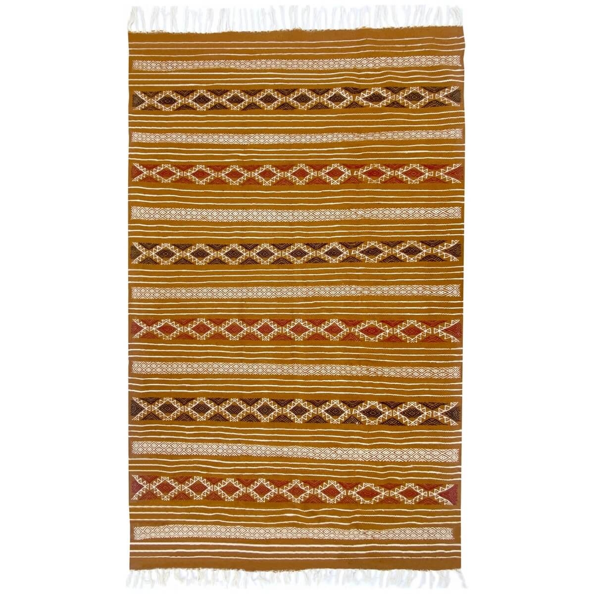 Berber carpet Rug Kilim Safraoui 140x230 Yellow/White (Handmade, Wool) Tunisian Rug Kilim style Moroccan rug. Rectangular carpet