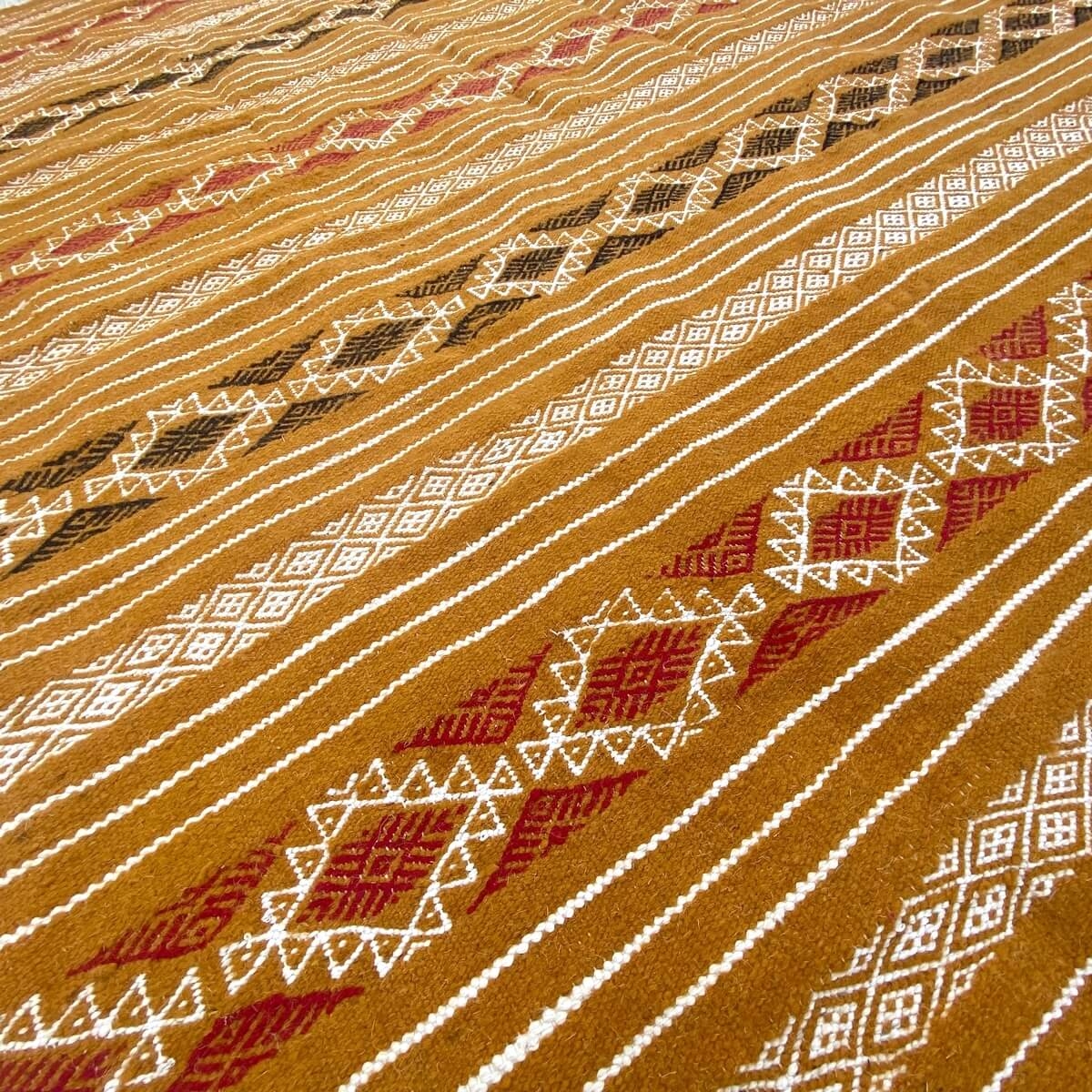 Berber carpet Rug Kilim Safraoui 140x230 Yellow/White (Handmade, Wool) Tunisian Rug Kilim style Moroccan rug. Rectangular carpet