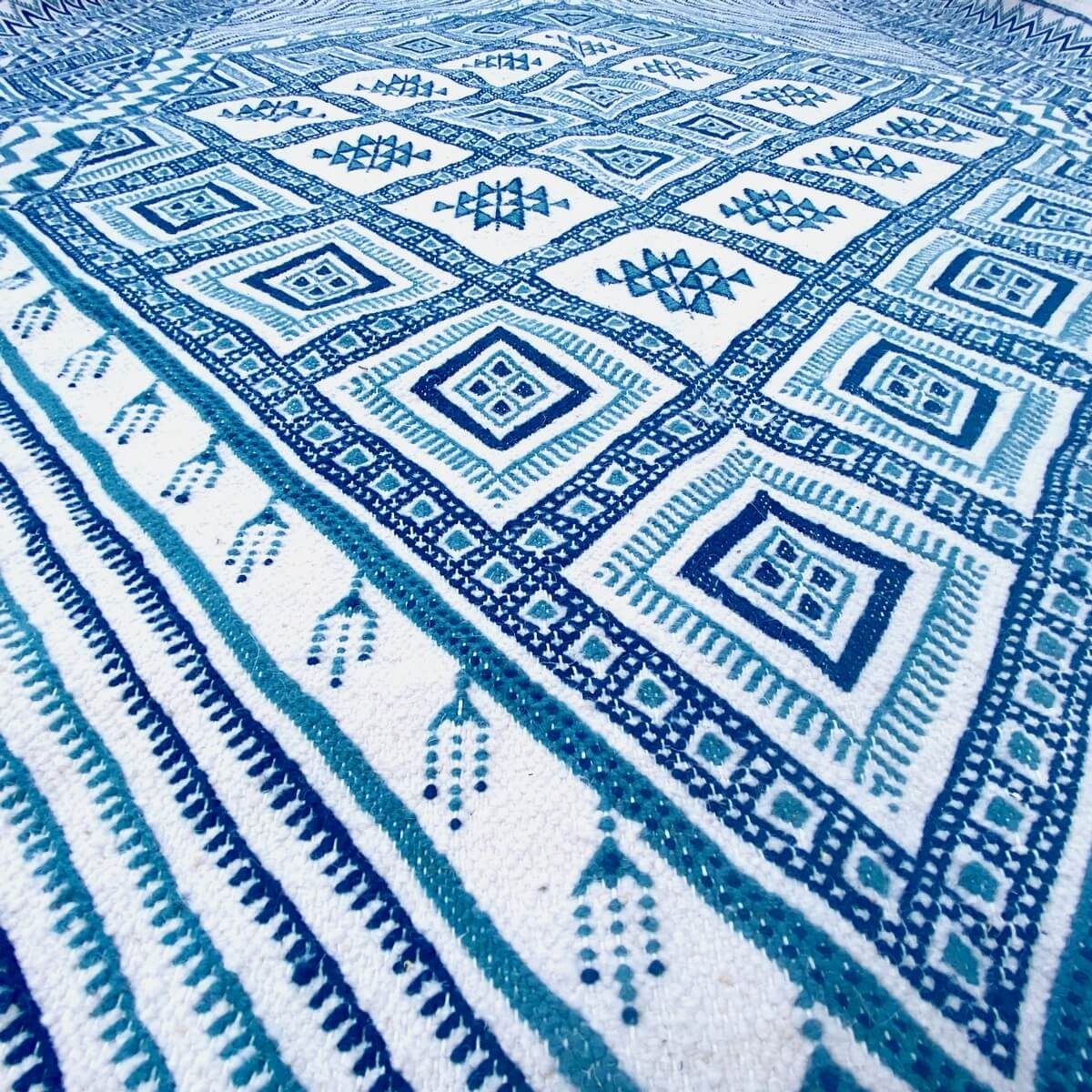 Alfombra bereber Alfombra grande Margoum Malih 210x300 Azul/Blanco (Hecho a mano, Lana, Túnez) Alfombra margoum tunecina de la c