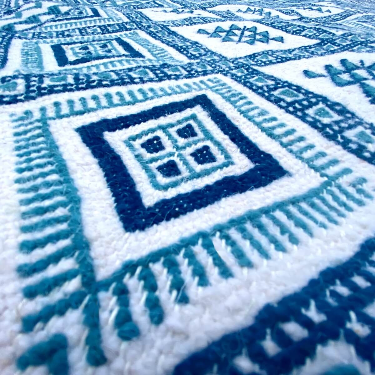 Berber Teppich Großer Teppich Margoum Malih 210x300 Blau/Weiss (Handgefertigt, Wolle, Tunesien) Tunesischer Margoum-Teppich aus 