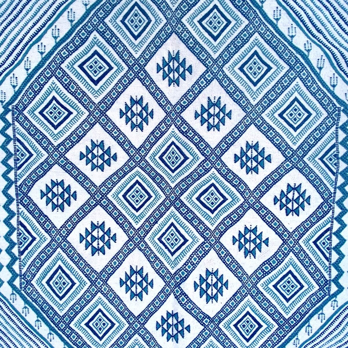 Tapis berbère Grand Tapis Margoum Malih 210x300 Bleu Blanc (Fait main, Laine, Tunisie) Tapis margoum tunisien de la ville de Kai