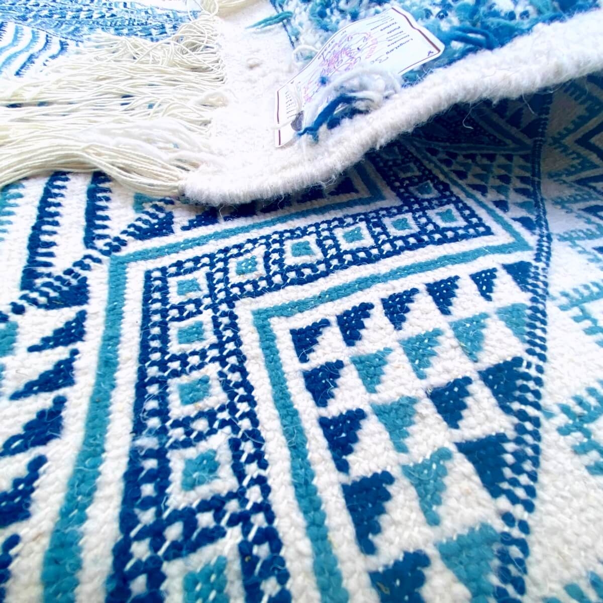 tappeto berbero Grande Tappeto Margoum Malih 210x300 Blu/Bianco (Fatto a mano, Lana, Tunisia) Tappeto margoum tunisino della cit