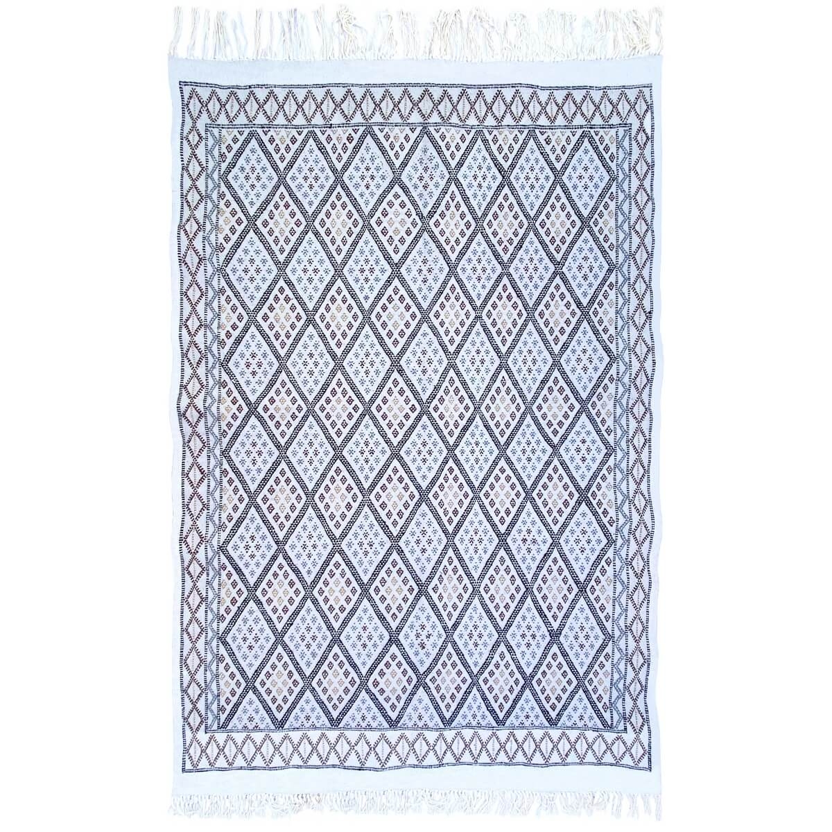 Berber carpet Rug Margoum Baha 145x220 White/Beige (Handmade, Wool, Tunisia) Tunisian margoum rug from the city of Kairouan. Rec
