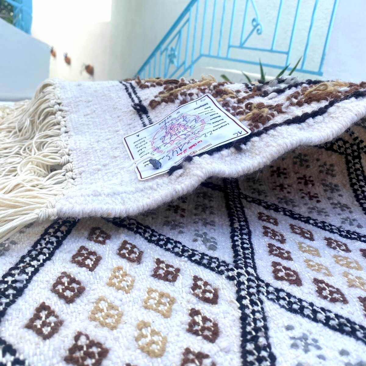 Berber Teppich Teppich Margoum Baha 145x220 Weiß/Beige (Handgefertigt, Wolle, Tunesien) Tunesischer Margoum-Teppich aus der Stad