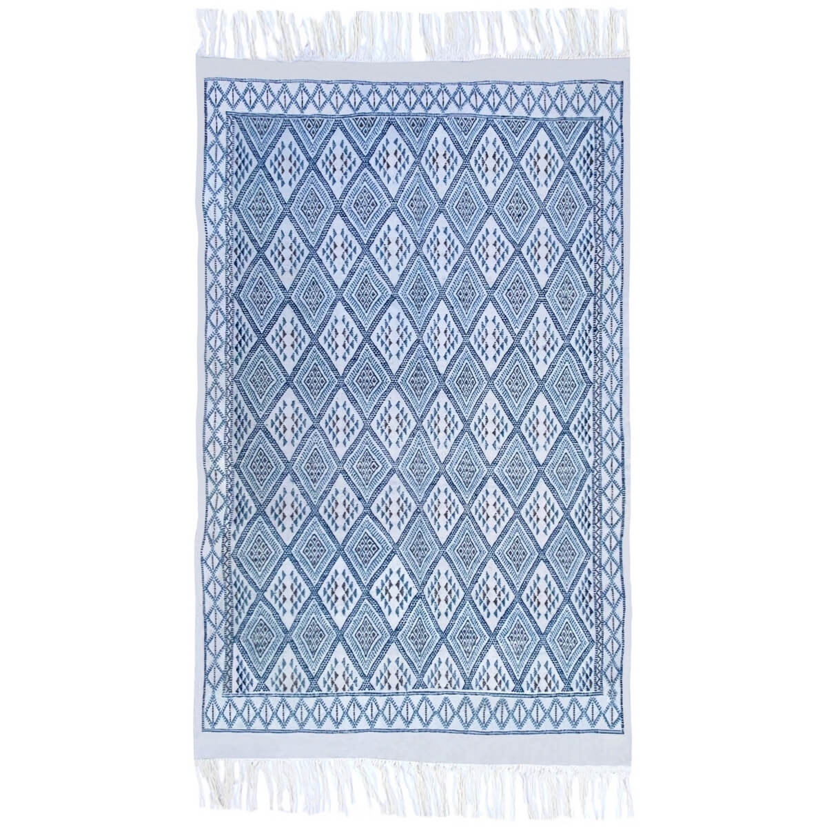Berber carpet Rug Margoum Arines 145x225 Blue/White (Handmade, Wool, Tunisia) Tunisian margoum rug from the city of Kairouan. Re