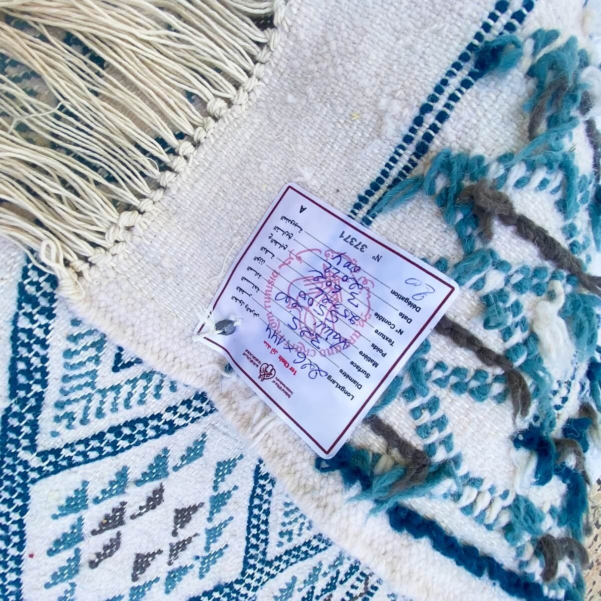 Berber carpet Rug Margoum Arines 145x225 Blue/White (Handmade, Wool, Tunisia) Tunisian margoum rug from the city of Kairouan. Re